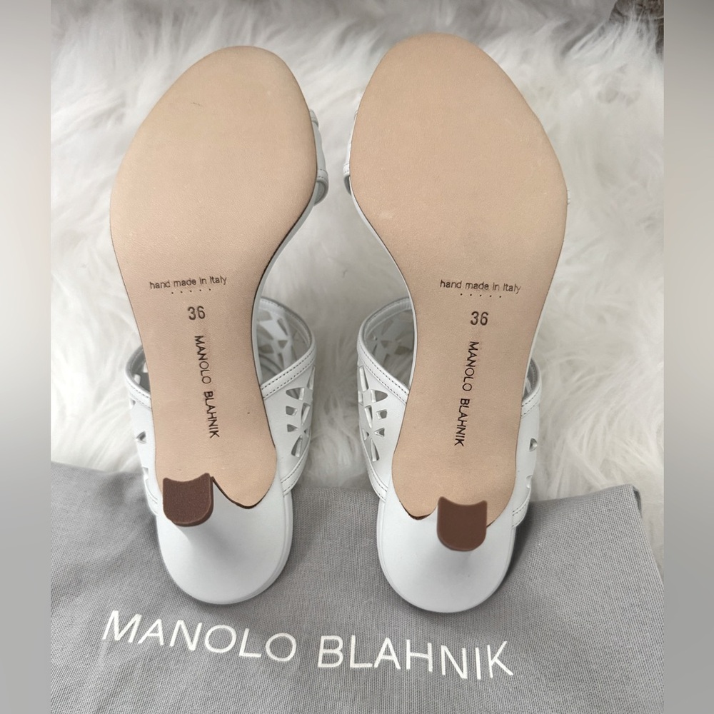 Manolo Blahnik Sophocles Perforated Dual-Band Slide Sandals - Picture 5 of 5